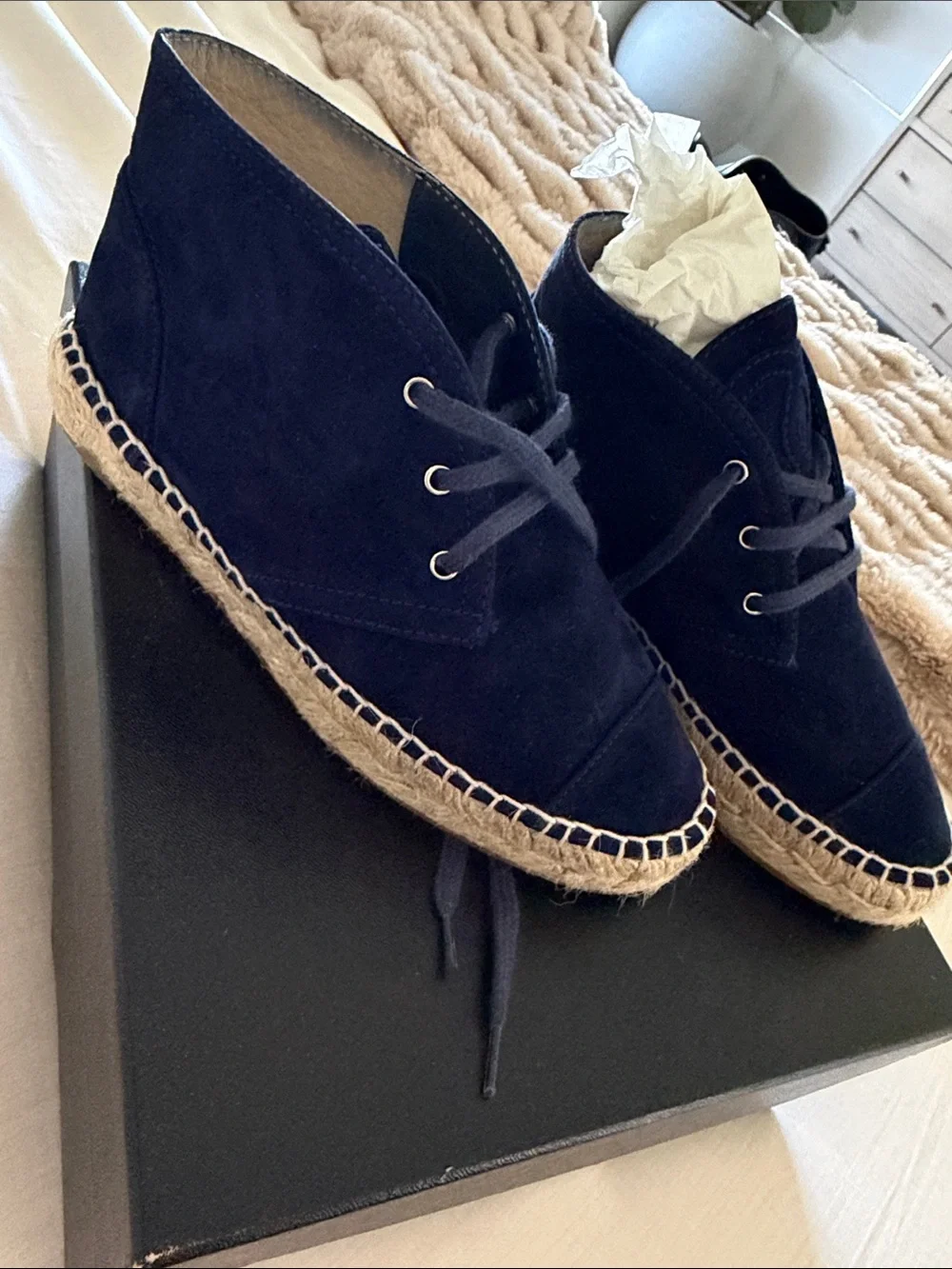 Women Navy Suede Espadrille high top Lace-UpShoes